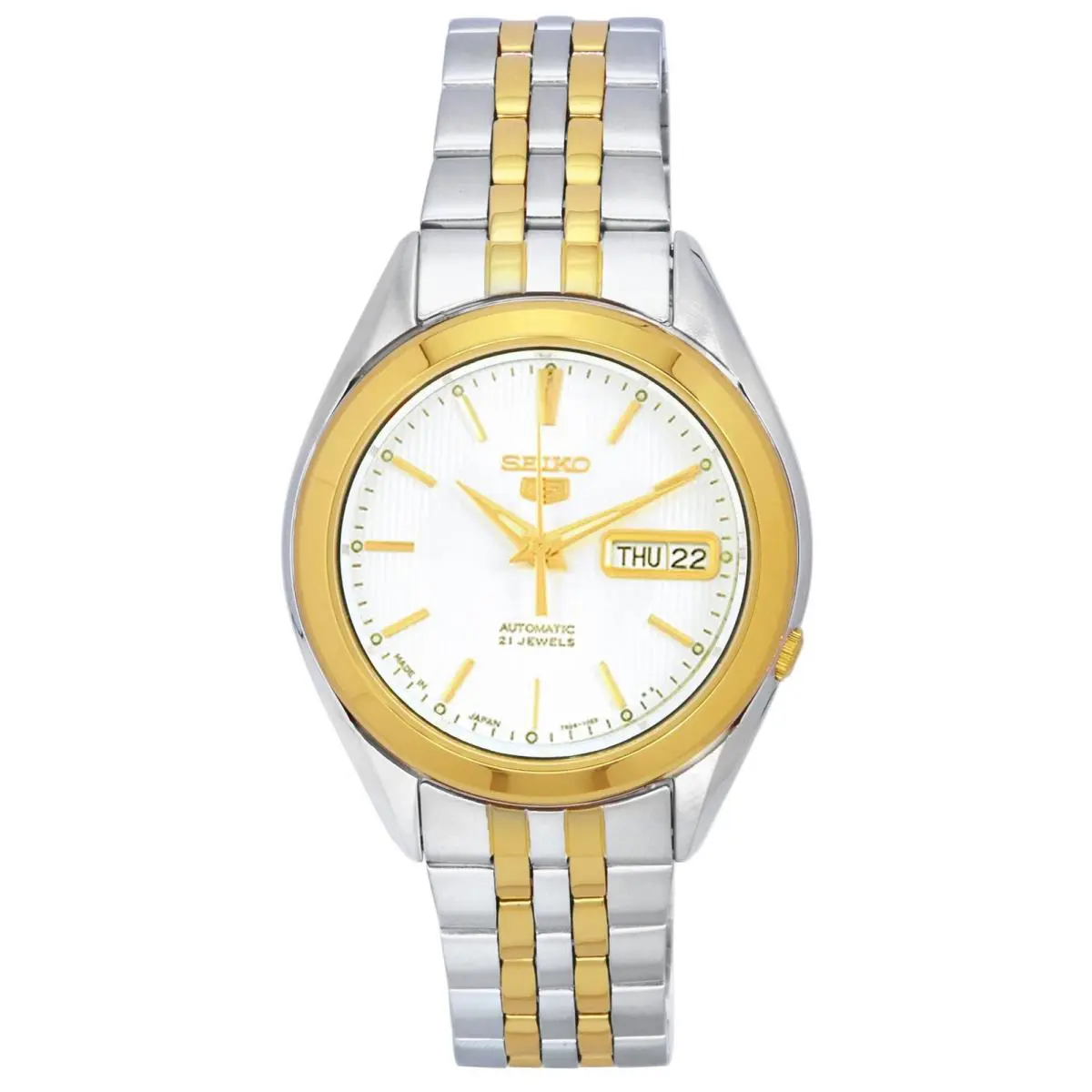 Seiko 5 Two Tone Stainless Steel White Dial Automatic SNKL24J1 Men`s Watch