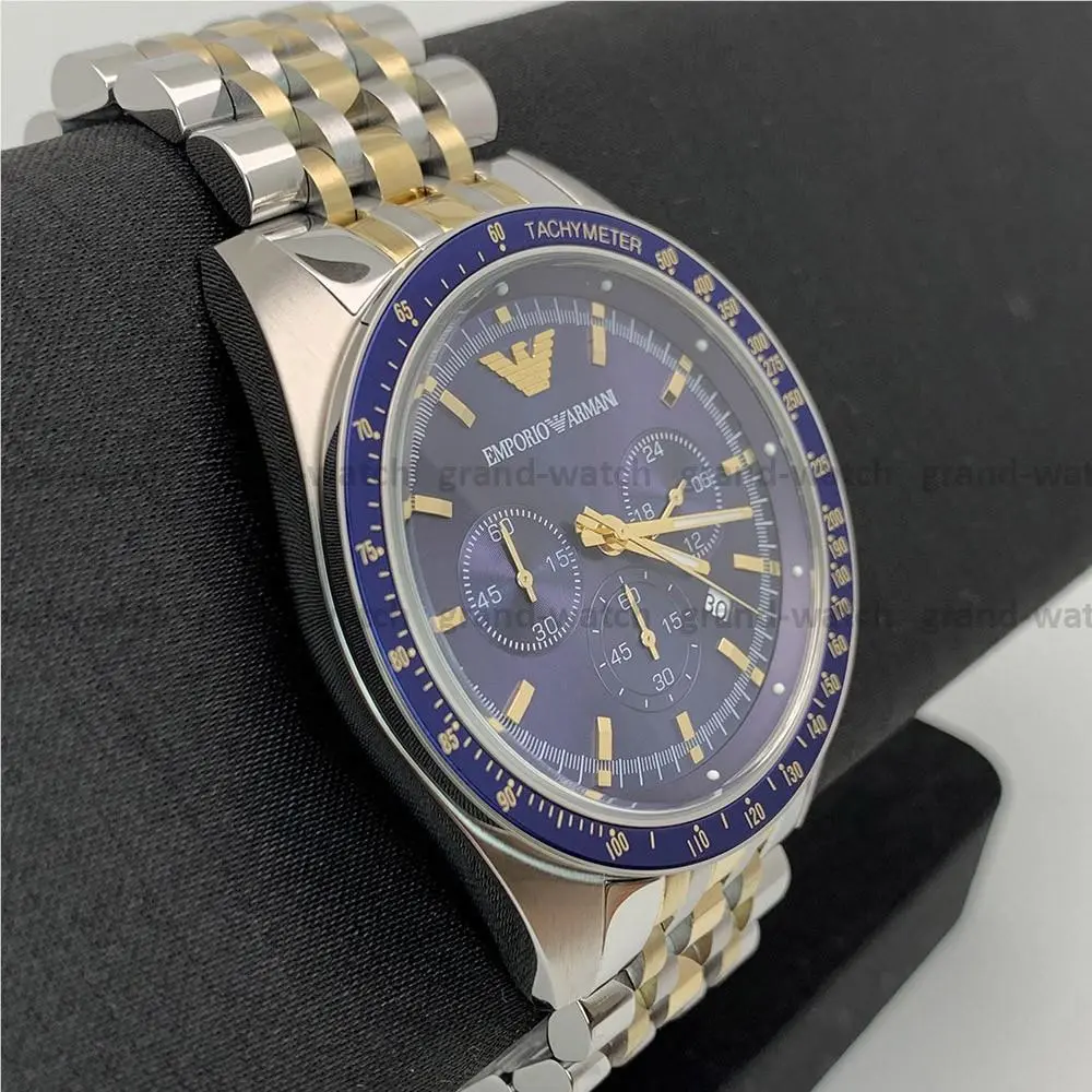 Emporio Armani AR6088 Tazio Two Tone Bracelet Chronograph Luxury Men`s Watch