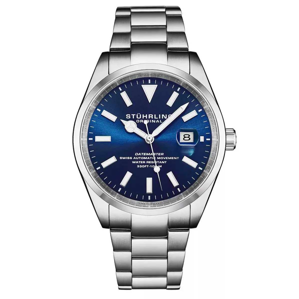 Stuhrling 1025 02 Swiss Automatic Date Stainless Steel Blue Dial Mens Watch