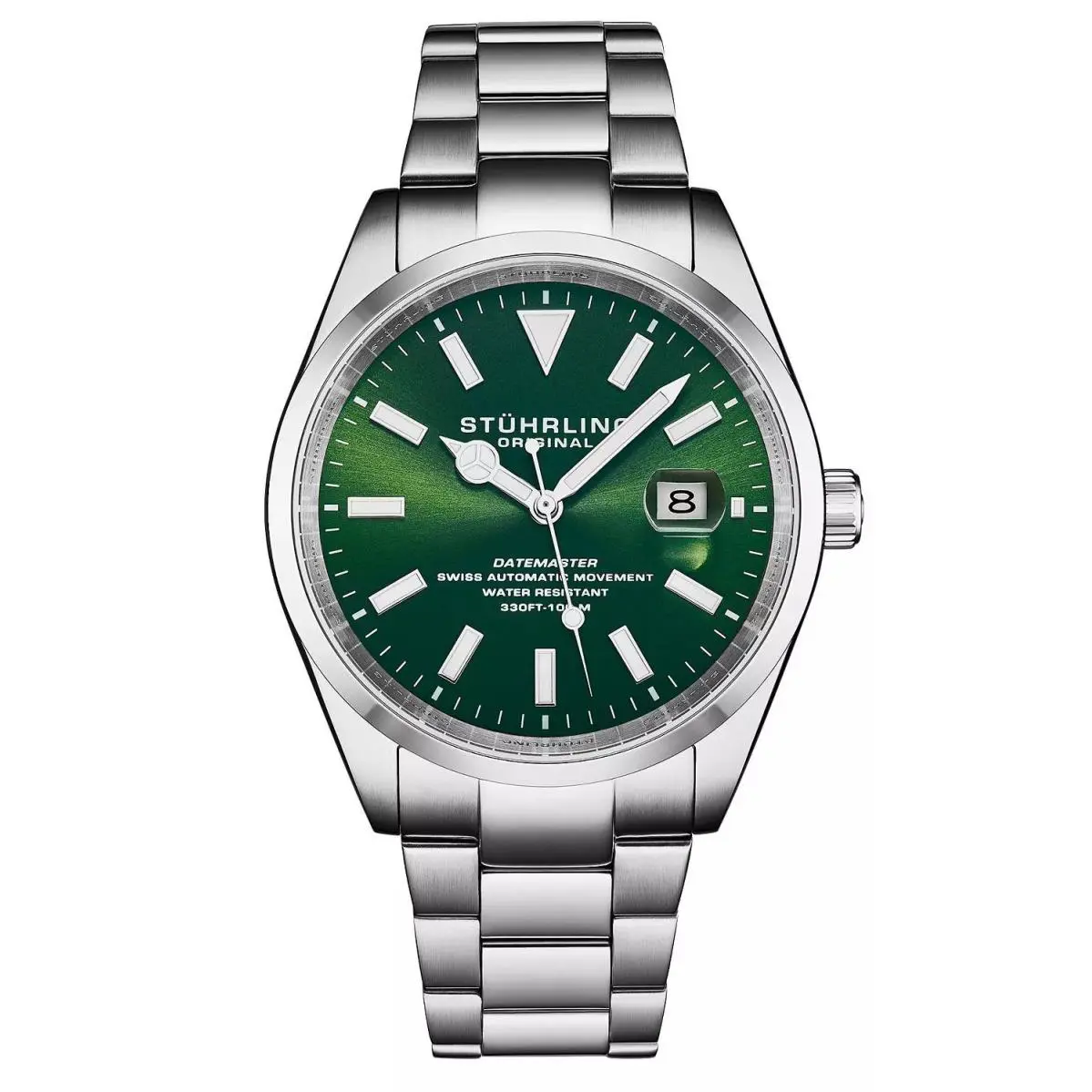 Stuhrling 1025 03 Swiss Automatic Date Stainless Steel Green Dial Mens Watch