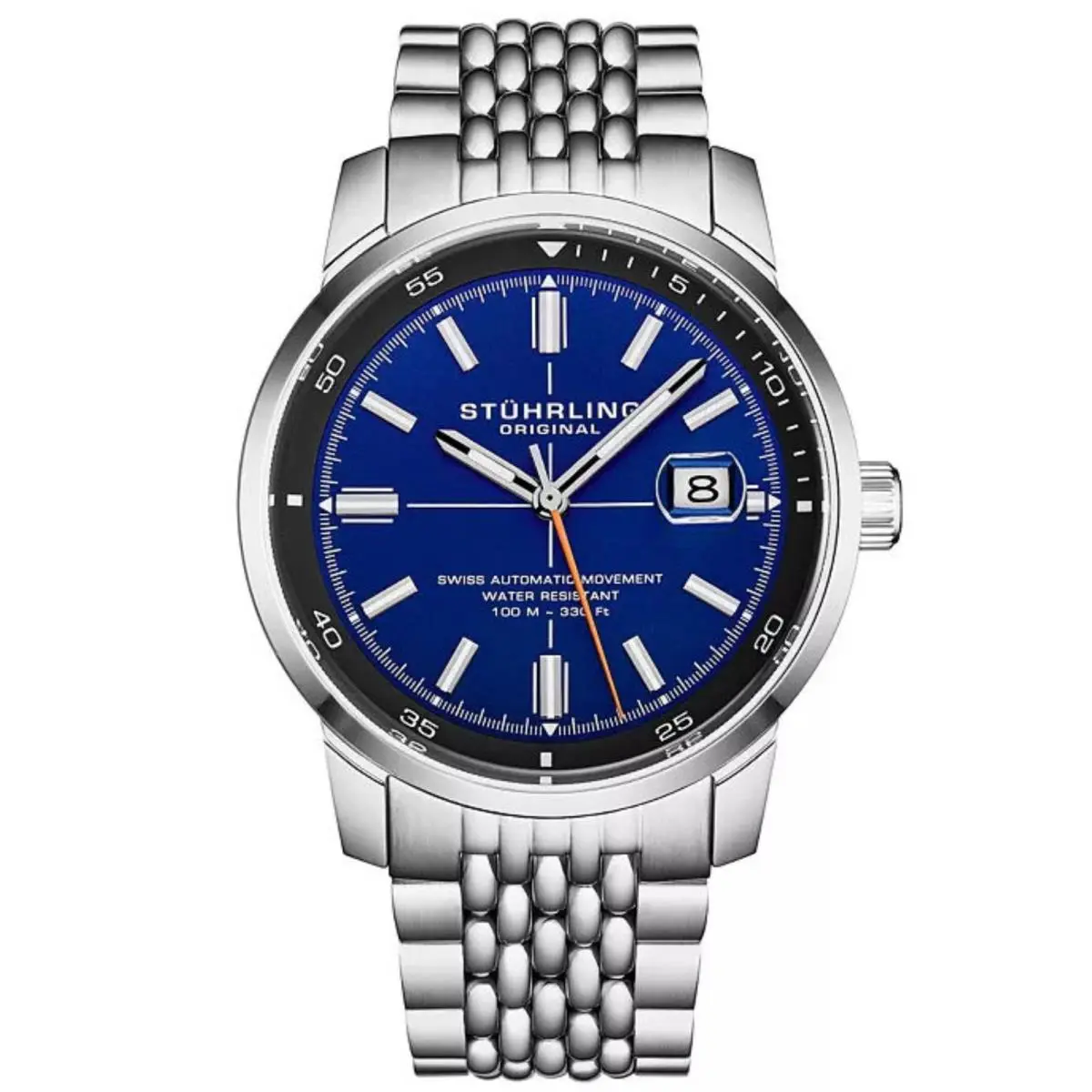 Stuhrling 1026 01 Swiss Automatic Date Stainless Steel Blue Dial Mens Watch