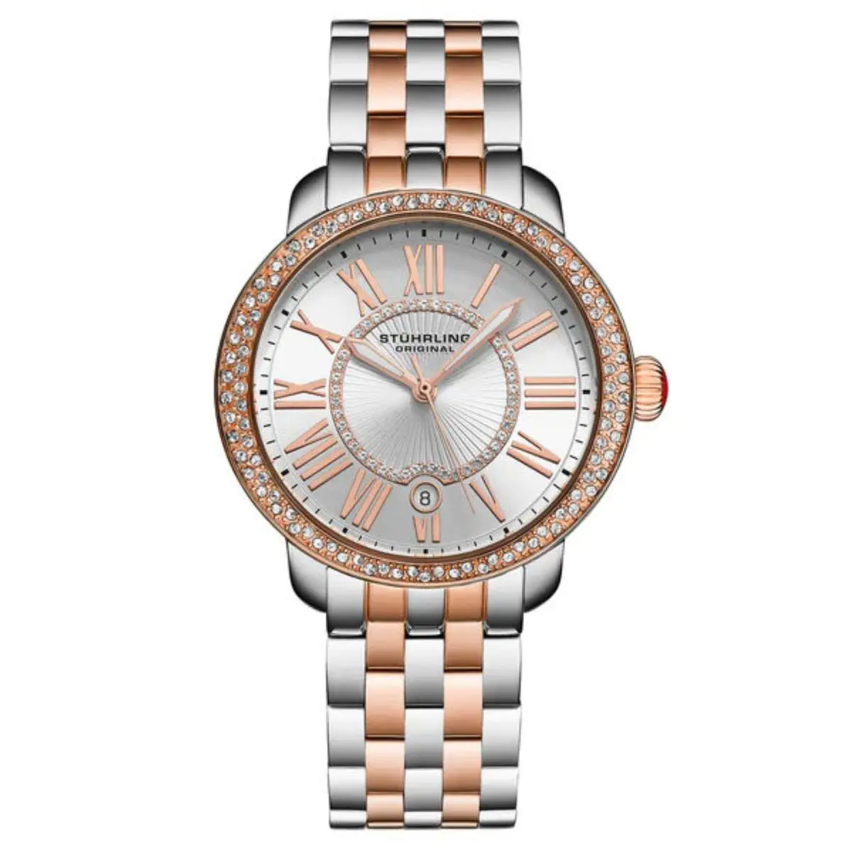 Stuhrling 4080 2 Celestia Two Tone Classic Stainless Steel Date Womens Watch
