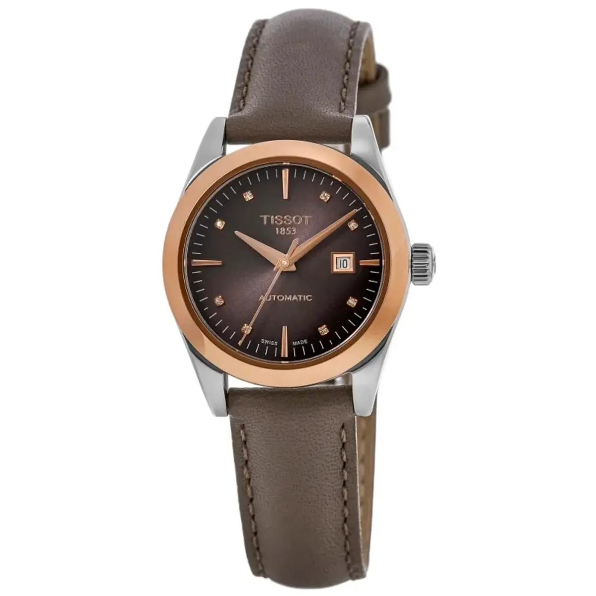 T-my Lady Automatic Diamond Brown Dial 18K Rose Gold Watch T9300074629600 by Tissot