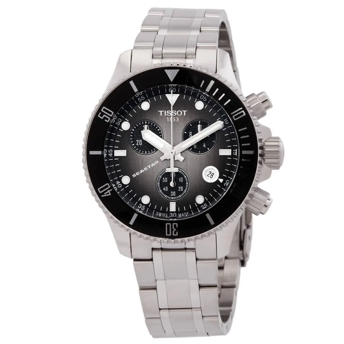Tissot Seastar 1000 Chronograph Quartz Watch T1202171106100 - Dial: Graded Grey-Black, Band: Silver-tone, Bezel: Silver-tone