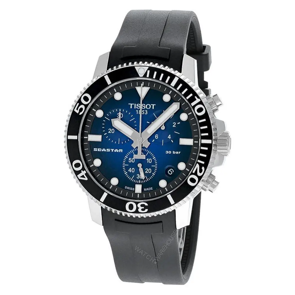 Tissot Seastar 1000 45mm Chrono Rubber Men`s Watch T120.417.17.041.00 - Dial: Blue, Band: Black, Bezel: Black