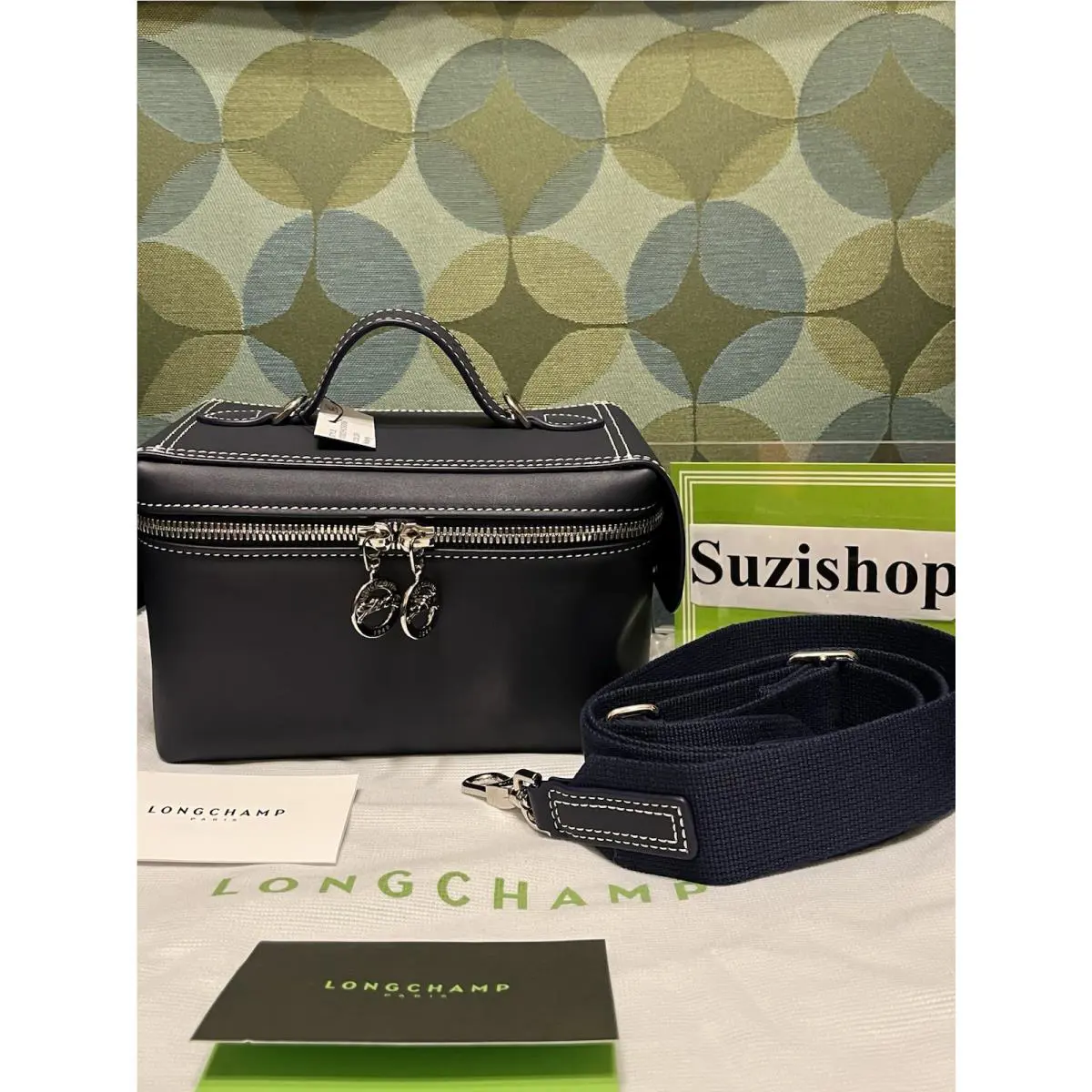 Longchamp Le Pliage Xtra Worker Leather Toolkit Train Case Navy Made In France