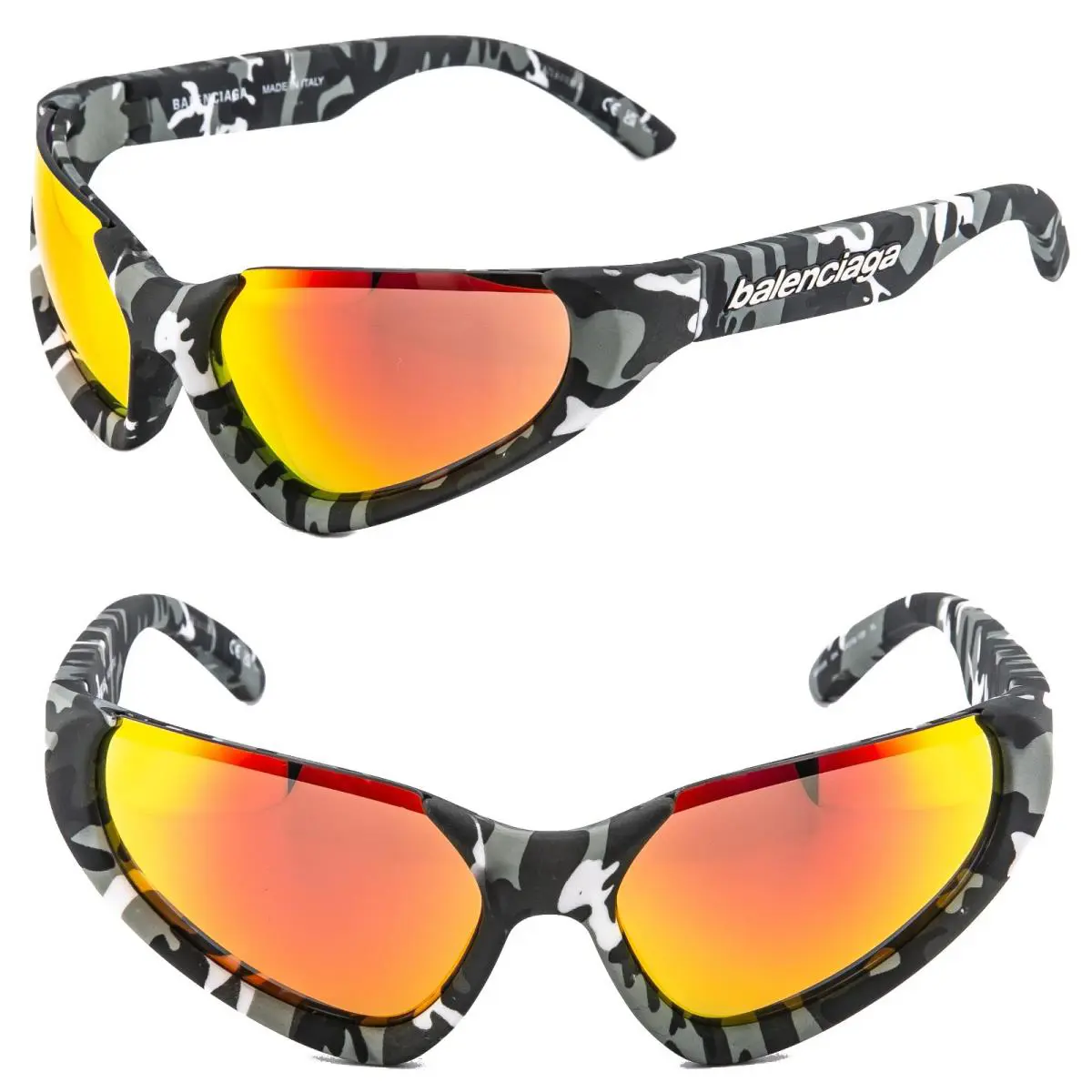 Balenciaga BB0202S Xpander Cat 0202 Gray Khaki Red Mirror Mask Sunglass 004