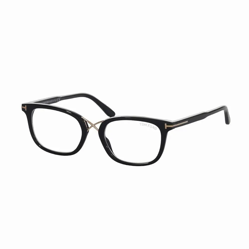 Tom Ford Men`s Square Blue Block 52mm Eyeglasses Frames Shiny Black FT5637-B-001