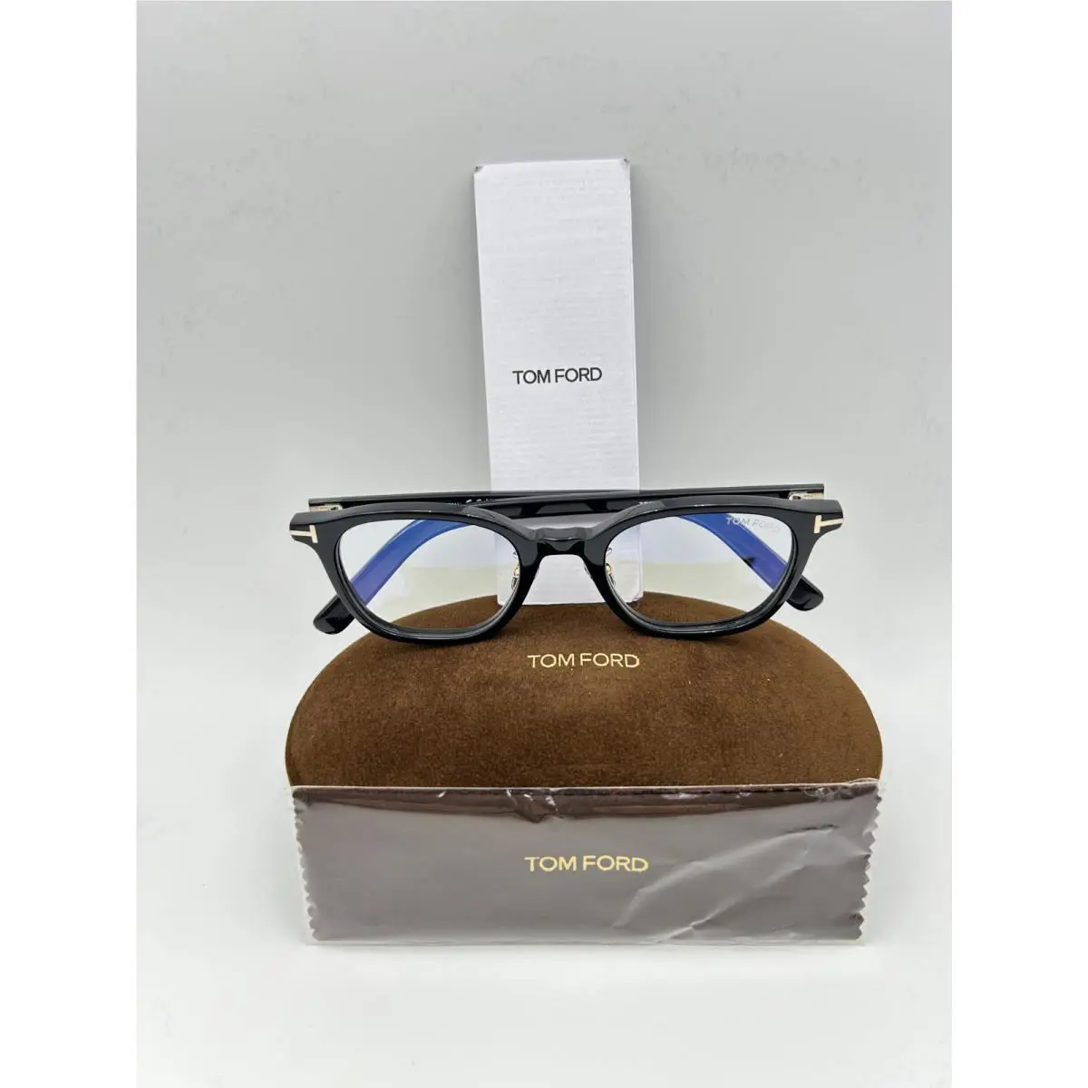 Tom Ford Eyeglasses TF 5858 D B 001 Black Gold 49 21 145 Blue Light Square