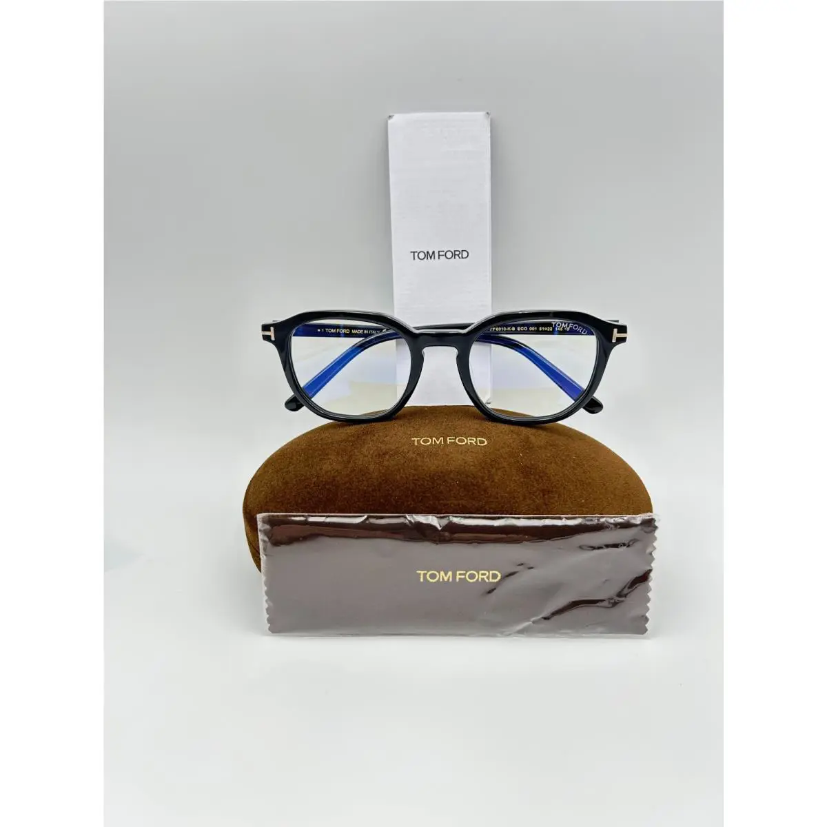 Tom Ford Eyeglasses TF 6010 K B 001 Eco Black Gold 51 22 145 Blue Light Square