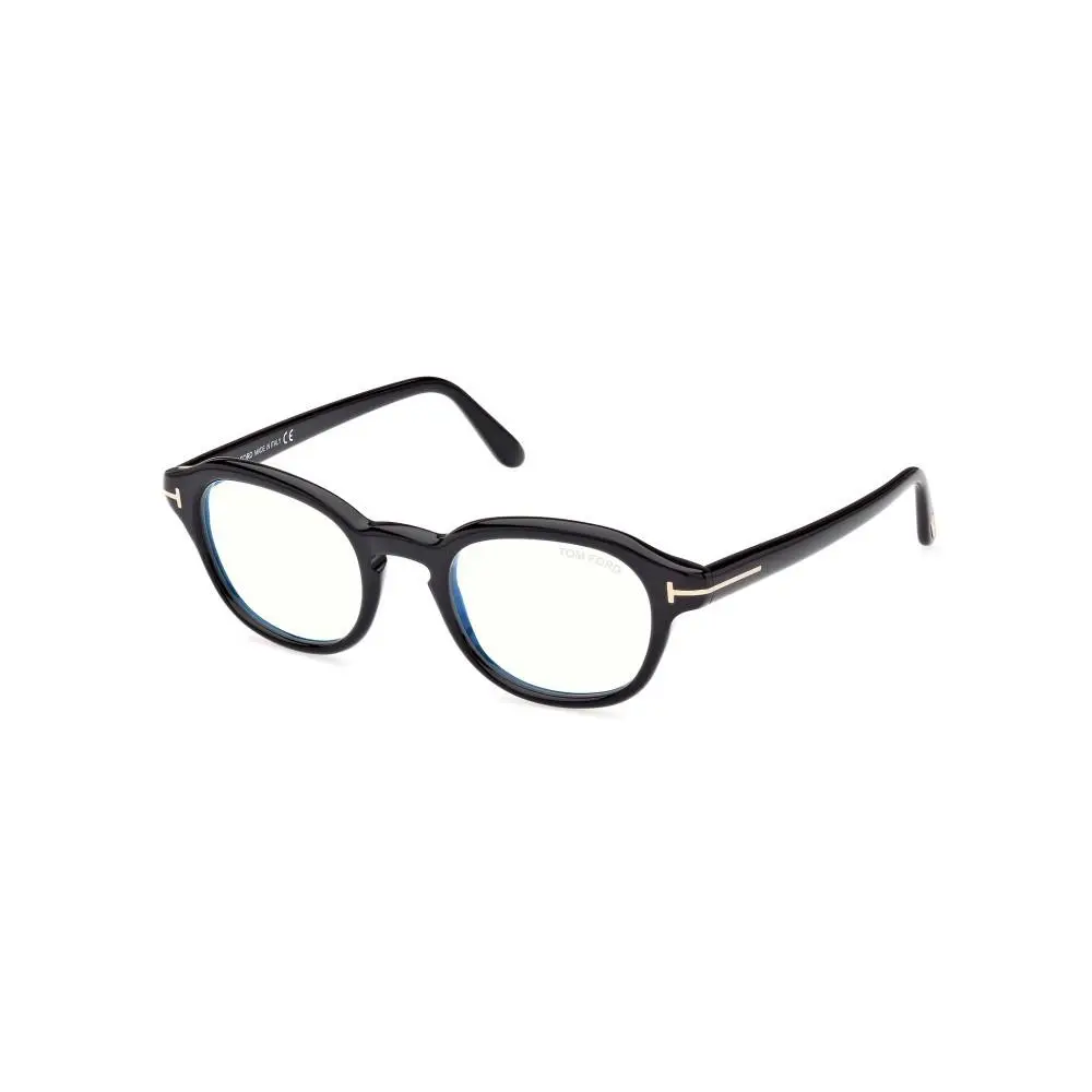 Tom Ford Men`s Round Blue Block 49mm Eyeglasses Frames Shiny Black FT5871-B-001