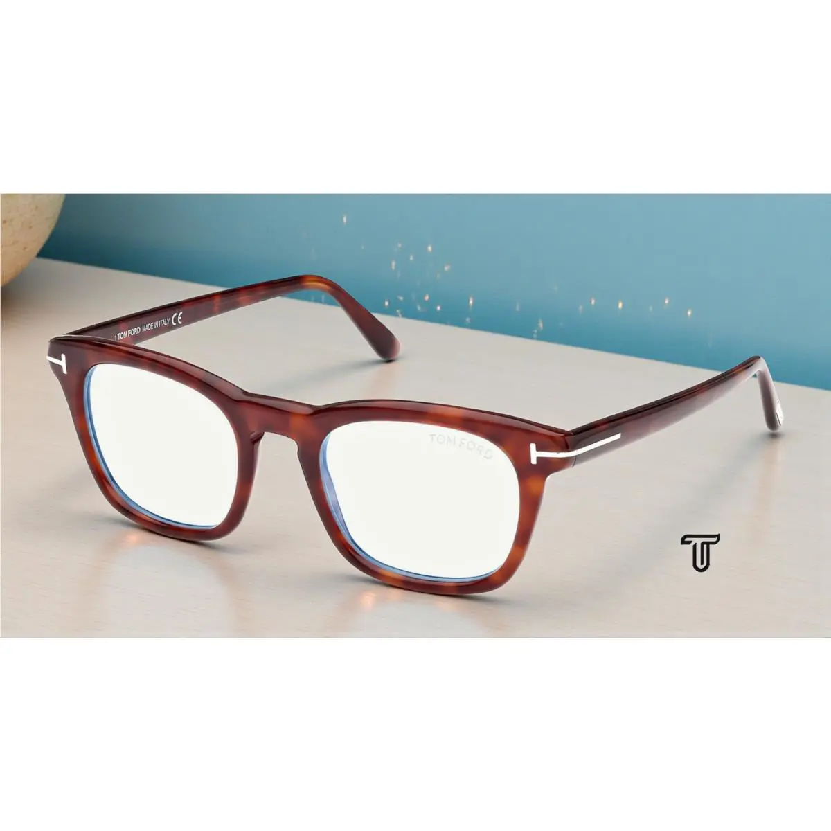 Tom Ford FT5870 F B 054 Red Havana Blue Block Lens 52 mm Men`s Eyeglasses