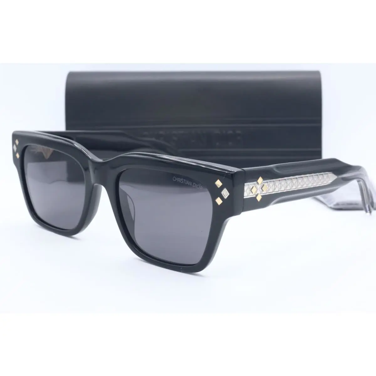 Christian Dior CD Diamond S2 Men`s Sunglasses Shiny Black Smoke