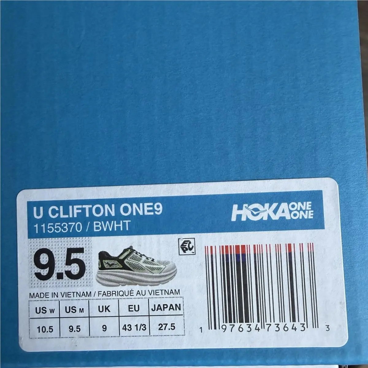 Hoka shoes - Hoka One One HOKA Clifton One9 - 1155370-BWHT - Black/White/Cyber Green (UPC: 0197634736433) 8