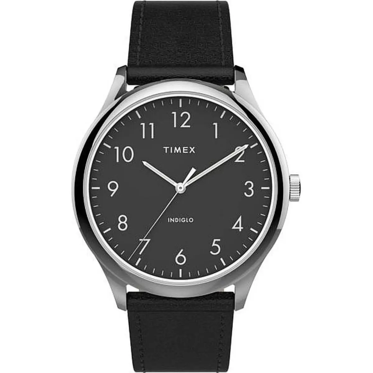 Timex TW2T71900 Men`s Easy Reader Classic Black Leather Watch - Black