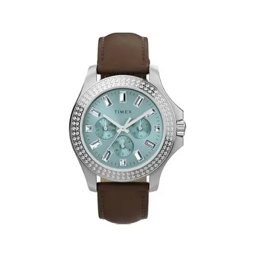 Kaia Ladies Watch Blue Dial Brown Leather Strap Silver Case 40mm TWH6Z5910 by Timex