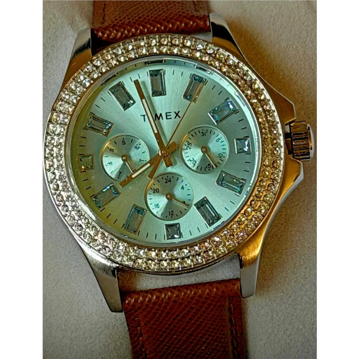 Timex Ladies Kaia 40mm Blue Crystal Dial Women`s Watch w/ Leather TWH6Z5910VQ