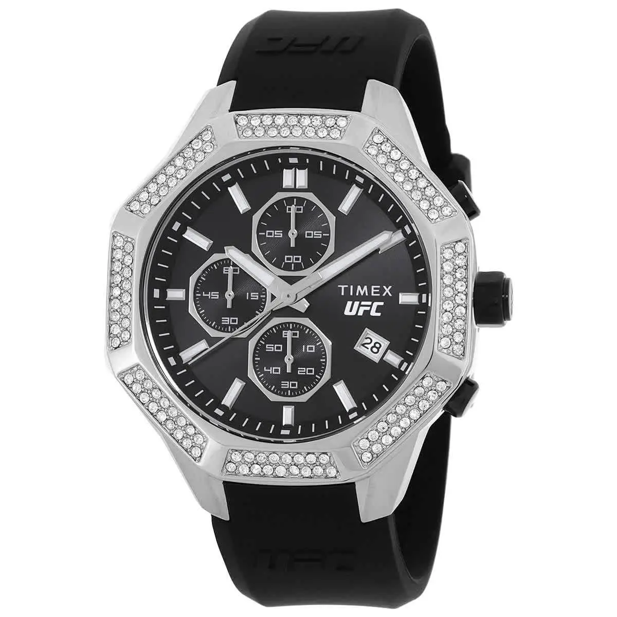 Timex Men`s Watch Ufc King Chronograph Black Rubber Silicone Strap TW2V99300JR - Dial: Black, Band: Black