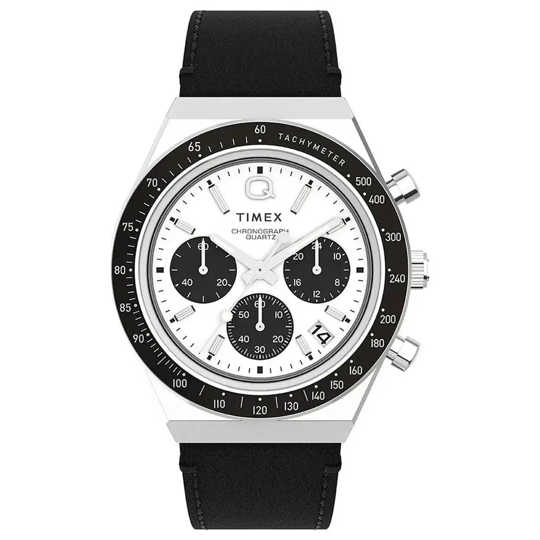 Q Chronograph Motorsport Stainless Steel Leather Panda Watch TW2W53400 by Timex
