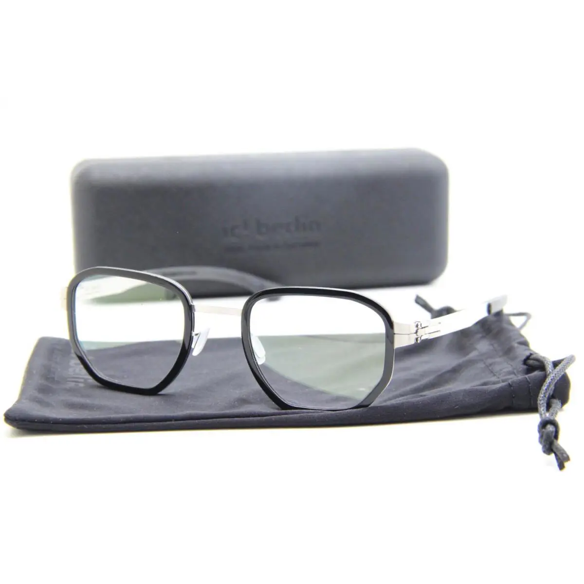 IC Berlin Hiro Rough Black Gray Frames Eyeglasses W/case 46-18