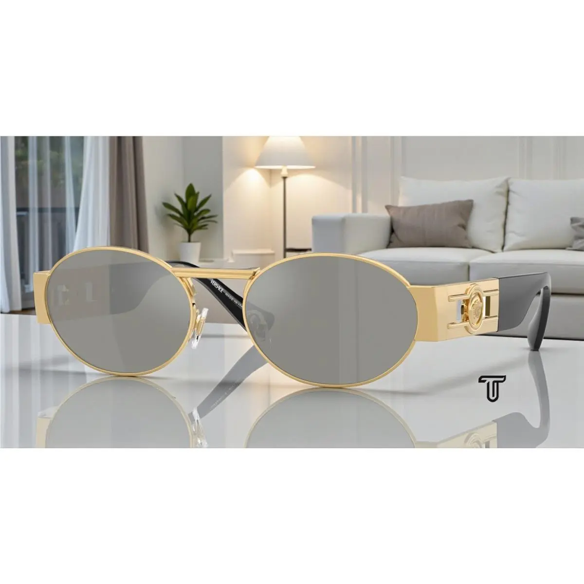 Versace VE2264 100230 Gold Green Mirror Silver 56 mm Men`s Sunglasses