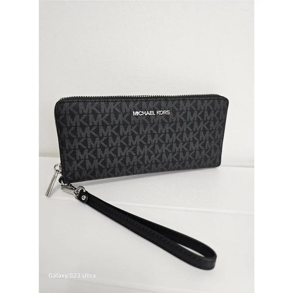 Jet Set Travel Large Travel Logo Continental Wristlet Wallet Black Monogram by Michael Kors
