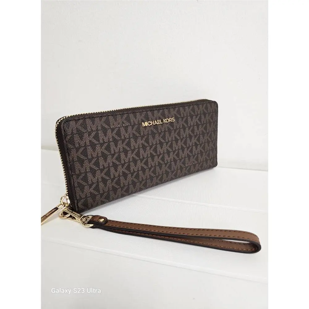 Jet Set Travel Large Travel Logo Continental Wristlet Wallet Brown by Michael Kors