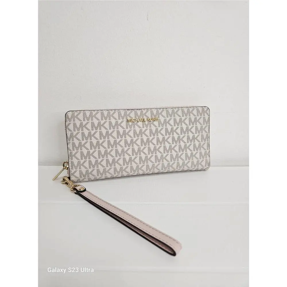 Jet Set Travel Large Travel Logo Continental Wristlet Wallet Powder Blush Vanilla by Michael Kors