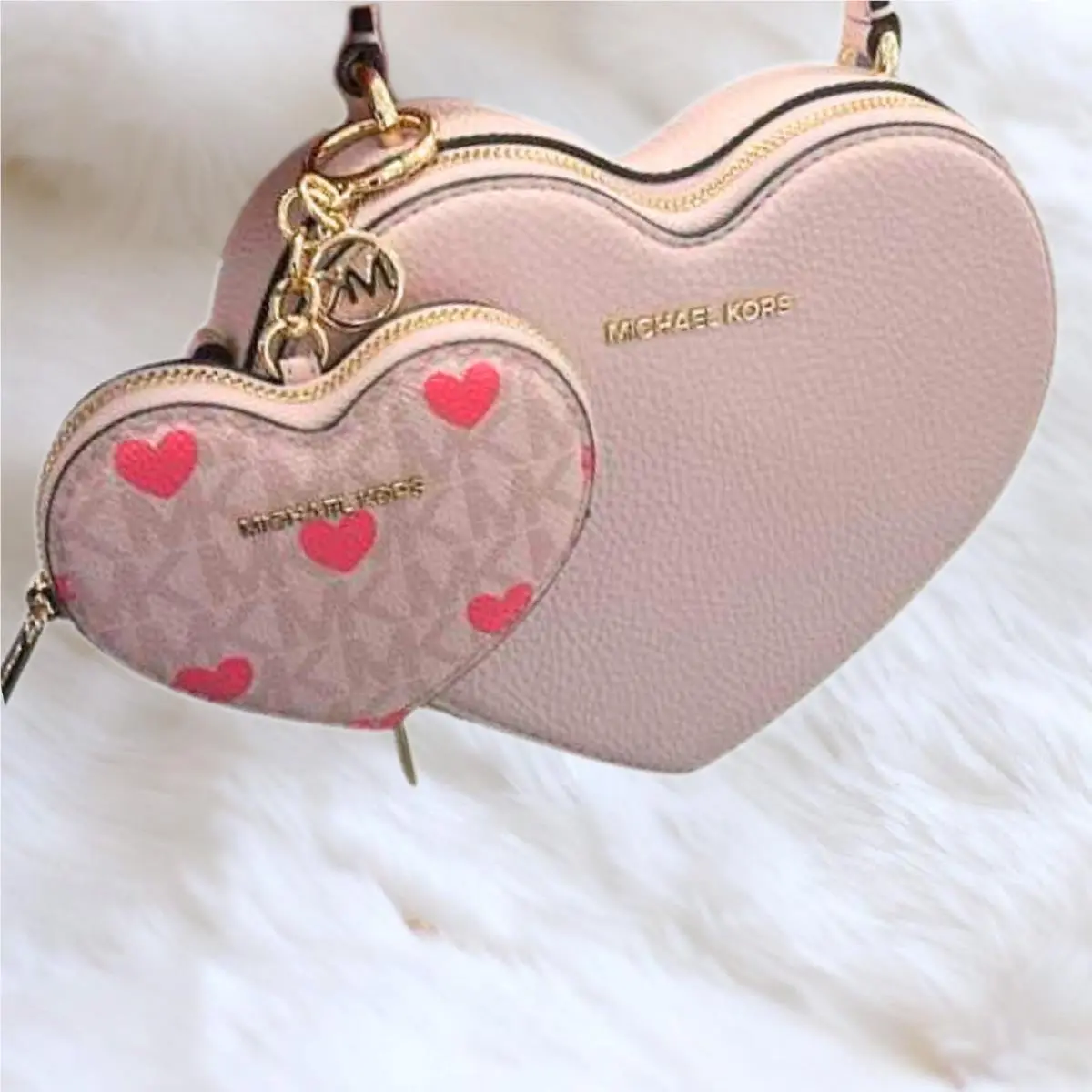 Michael Kors MK Women Small Heart Crossbody Purse Bag + Coin Purse Keychain Fob