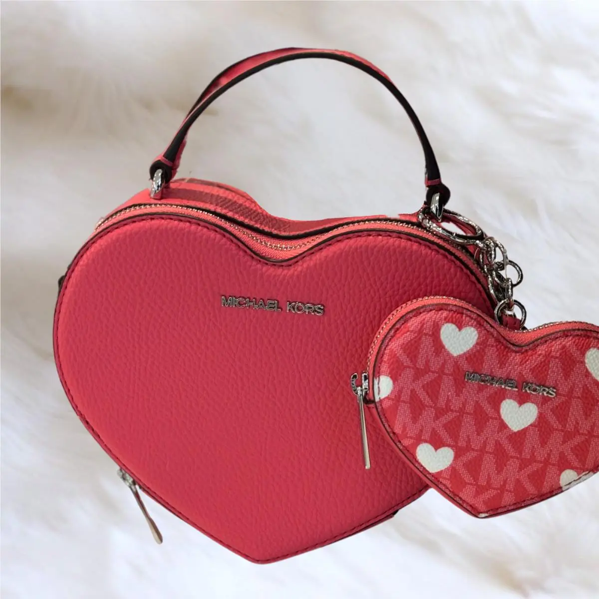 MK Women Small Heart Crossbody Purse Bag + Coin Purse Keychain Fob HIBISCUS by Michael Kors