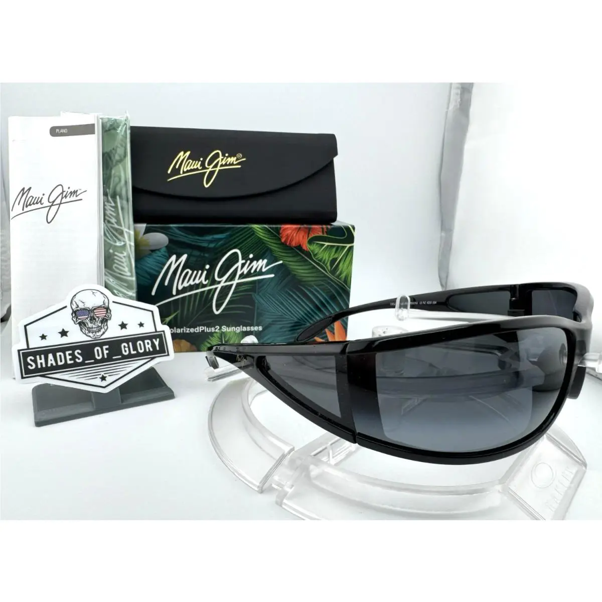 Maui Jim Offshore MJ 444-02 Black Grey Polarized Wrap Sunglasses Ultra Rare