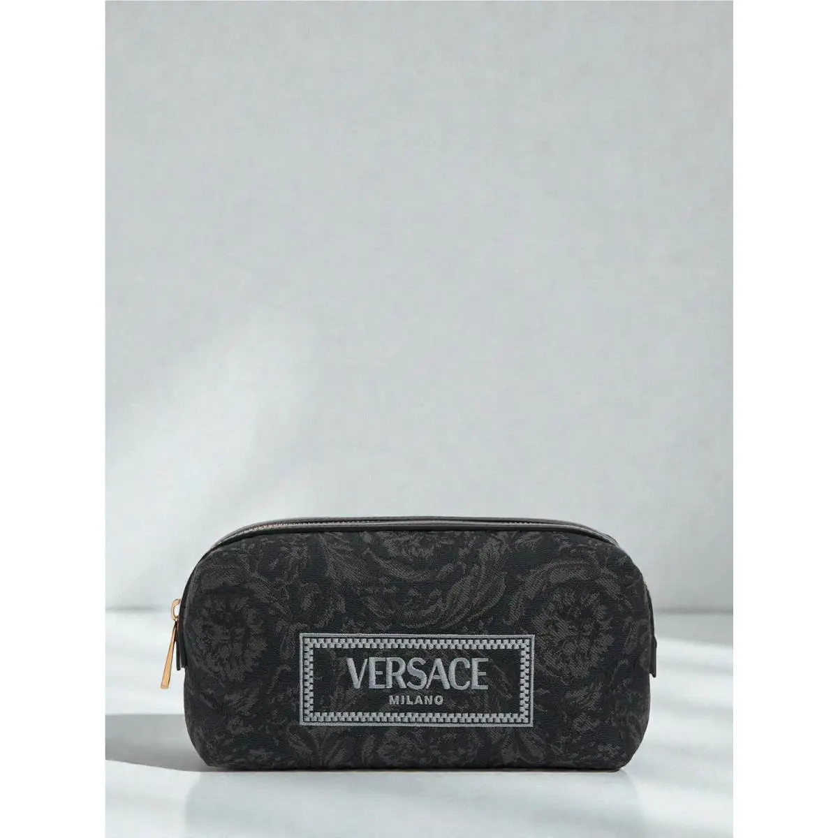 Versace Fabric Barocco Jacquard Versace Milano Logo Black Beauty Pouch