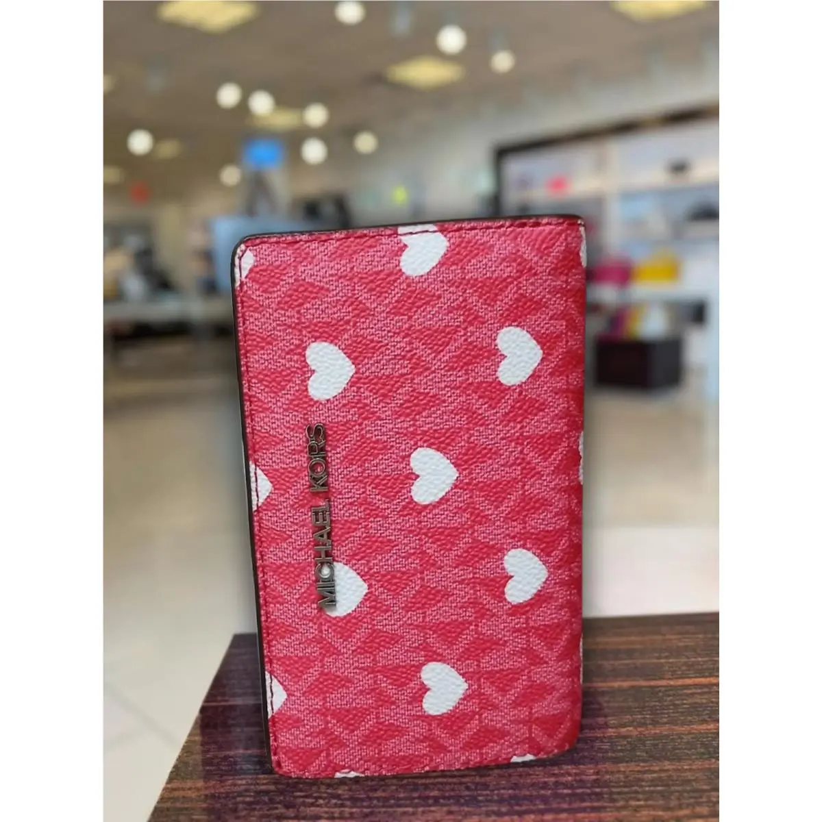 Michael Kors Small Medium Printed MK Logo Bifold Zip Wallet Hibiscus Card Holder