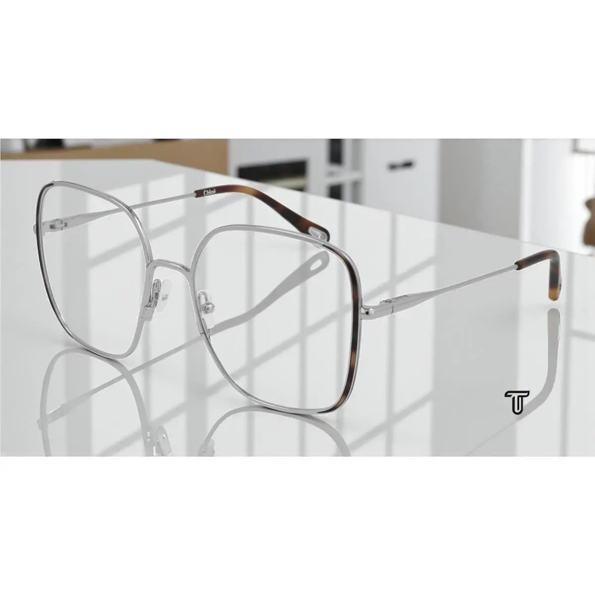 Chloe CH0038O 003 Square Silver Havana Demo Lens 55 mm Women`s Eyeglasses