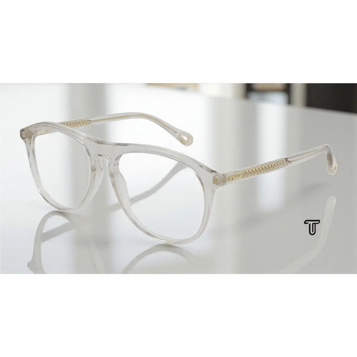 Chloe CH0010O 001 Pilot Beige Transparent Demo Lens 54 mm Women`s Eyeglasses