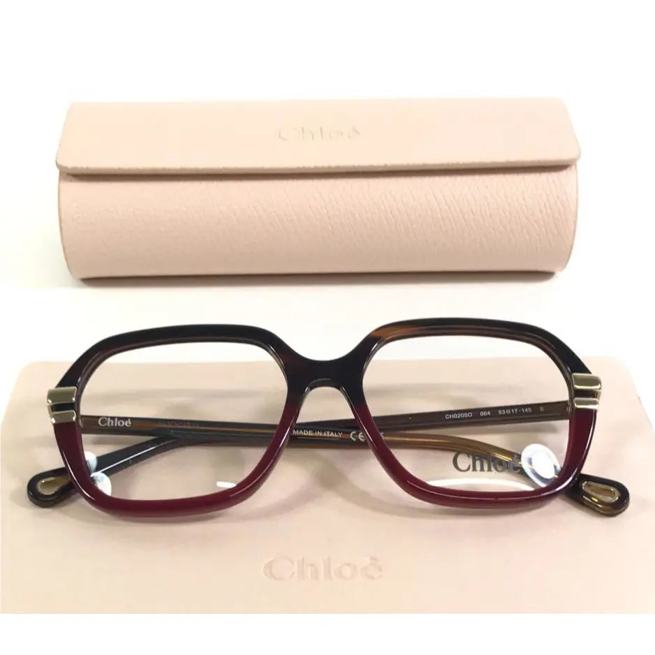 Chloé Eyeglasses Frames CH0205O 004 Shiny Brown Red Burgundy Hexagonal 53-17-145