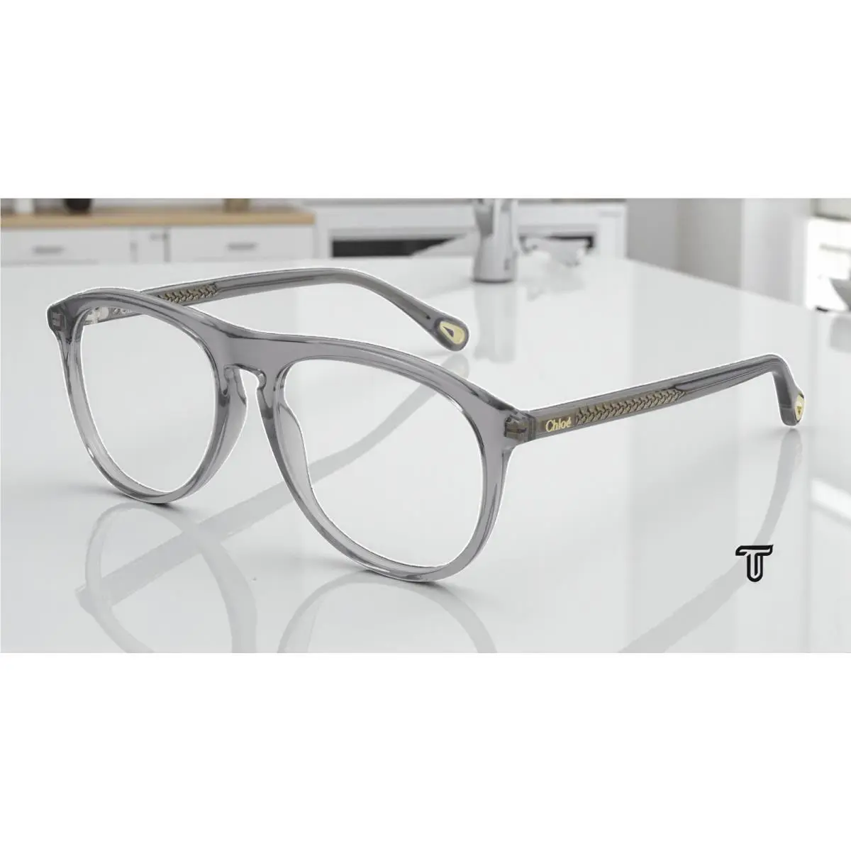 Chloe CH0010O 002 Pilot Grey Transparent Demo Lens 54 mm Women`s Eyeglasses