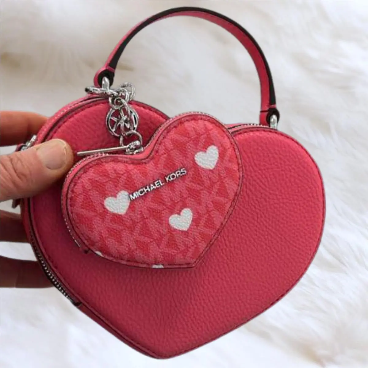 Michael Kors Jet Set Women Small Heart Crossbody Bag + Coin Purse Set Hibiscus