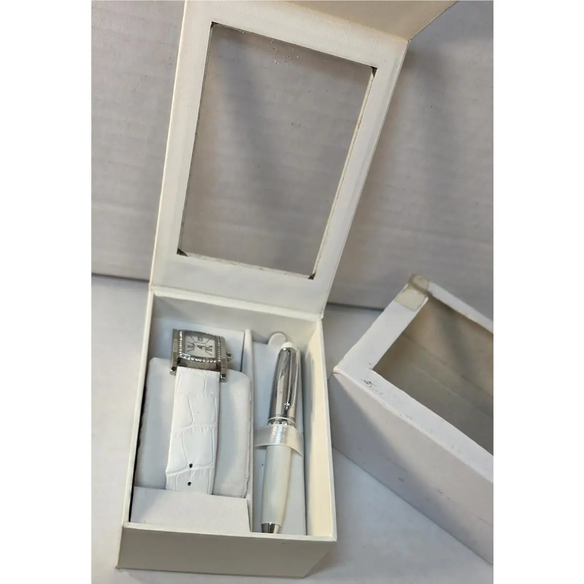 Pierre Cardin Vintage Woman Watch with Pen-white Strap-new-free Box Shipping