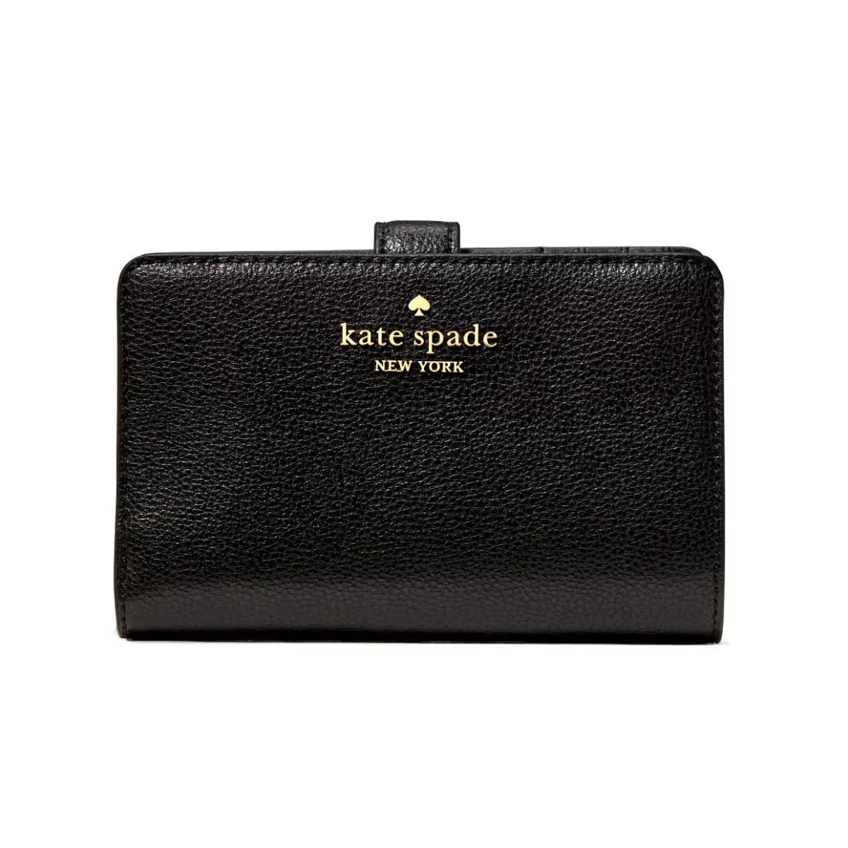 New Kate Spade Medium Compact Bifold Wallet Pebble Leather Black