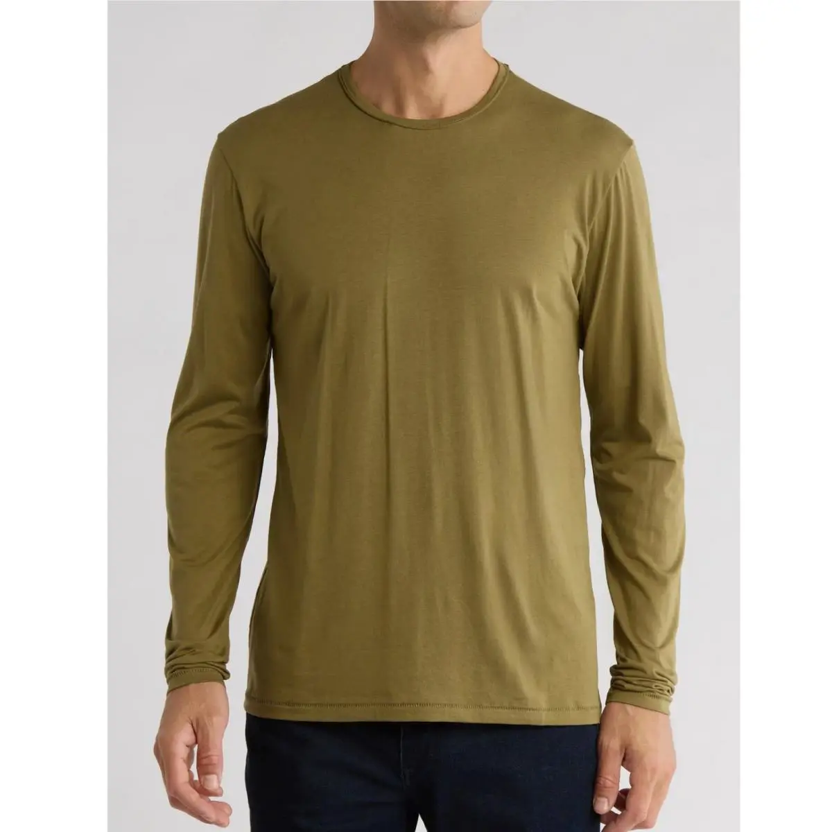 Rag Bone Men`s Long Sleeve Crew Tee Casual Shirt Soft Cotton Lyocell Olive L