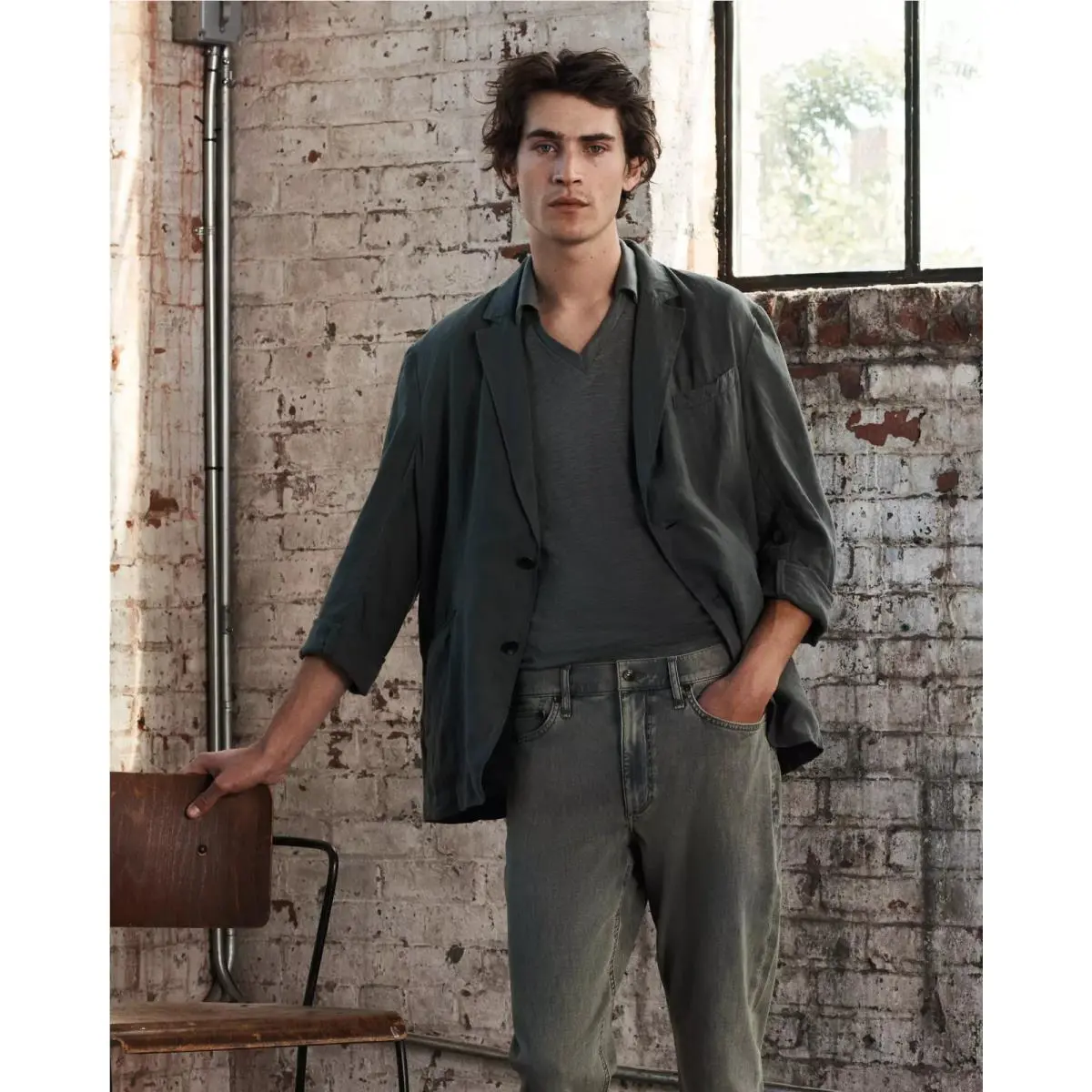 Rag Bone Classic Linen Johnny Men`s Polo In Pavement Size: Medium