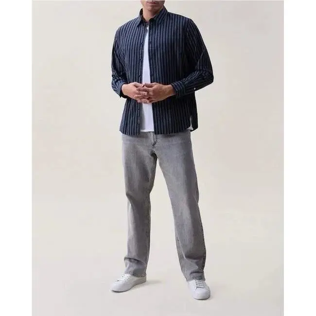 Rag Bone Griffin Stripe Long Sleeve Shirt In Navy Stripe Size: XS