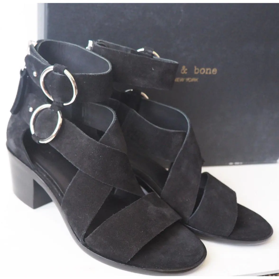 Rag Bone Black Suede Leather Mari Strappy Sandals - Size 6