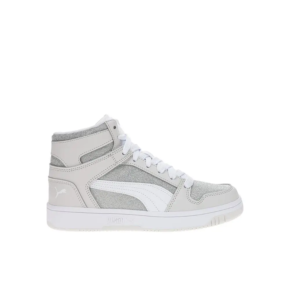 Puma Rebound Layup Glitz High Top Youth Girls Grey Sneakers Casual Shoes 406093 - Grey