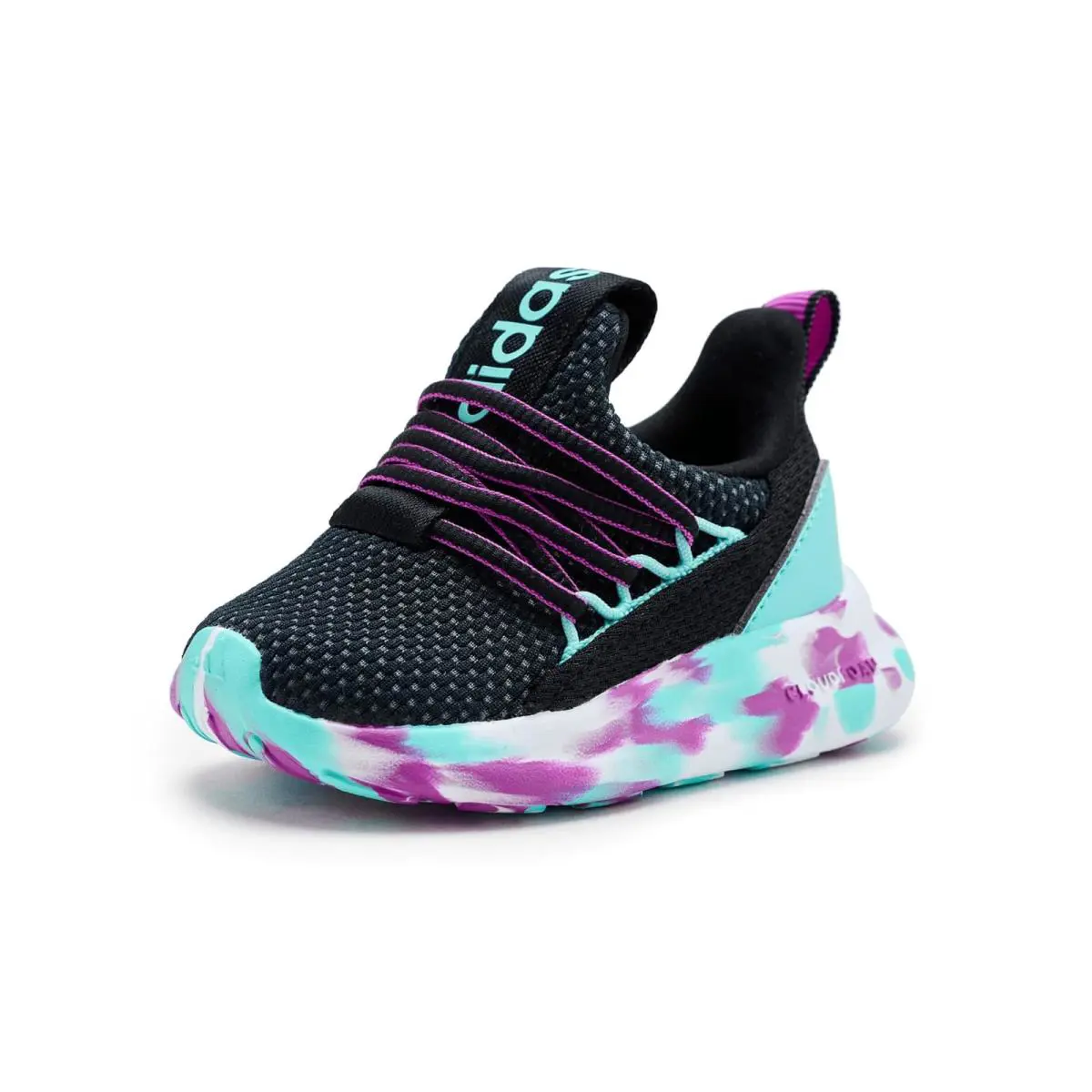 Unisex Shoes Adidas Kids Lite Racer Adapt 7.0 Elastic Lace Shoes - Black/Purple Burst/Flash Aqua