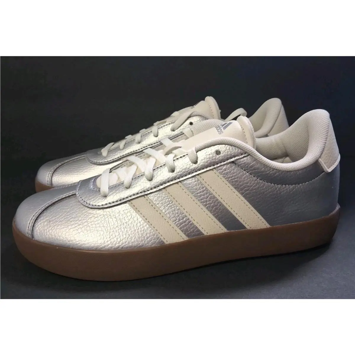 Adidas VL Court 3.0K Unisex Skate Shoes Silver White Gum Box Has Cosmetic Damage