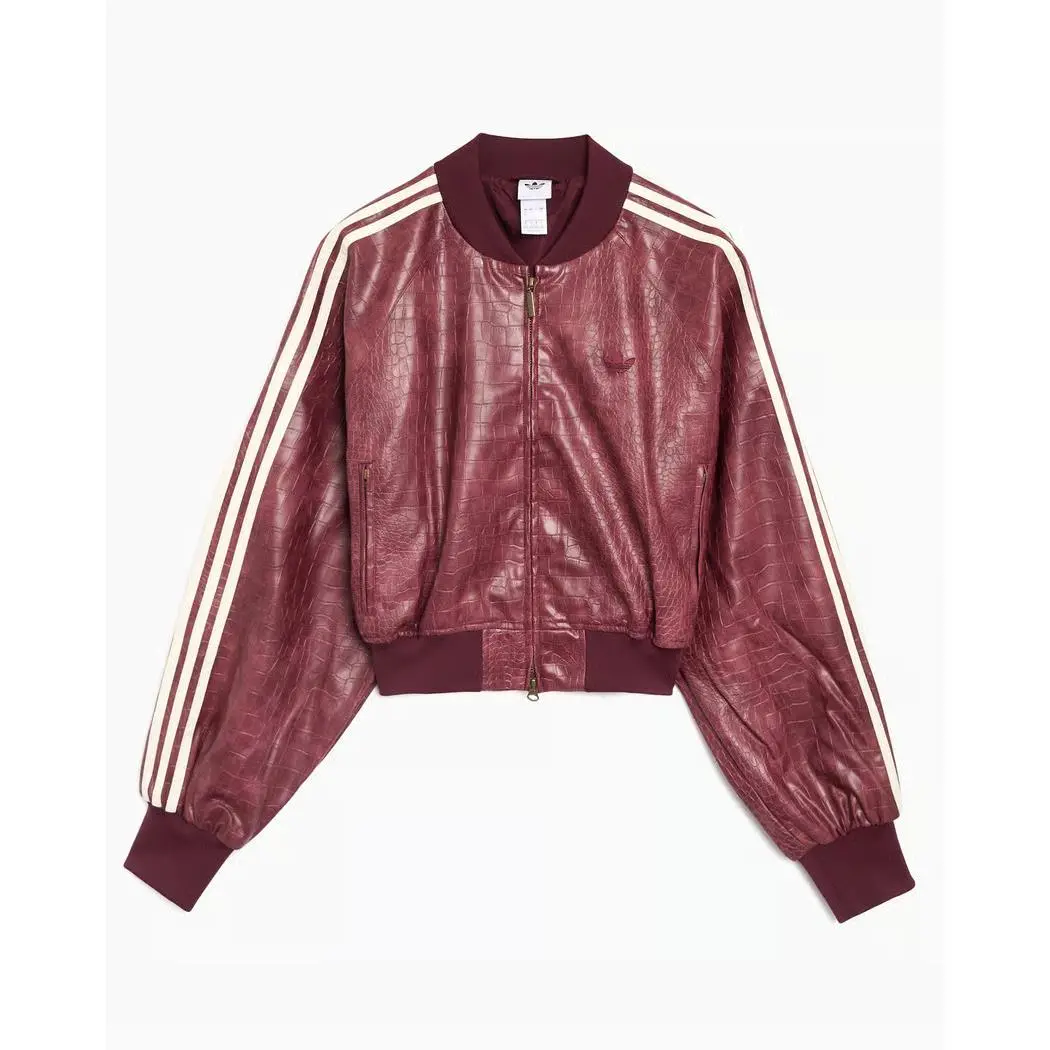 Adidas Originals Leather Crocodile Effect Crop Track Jacket Women Size