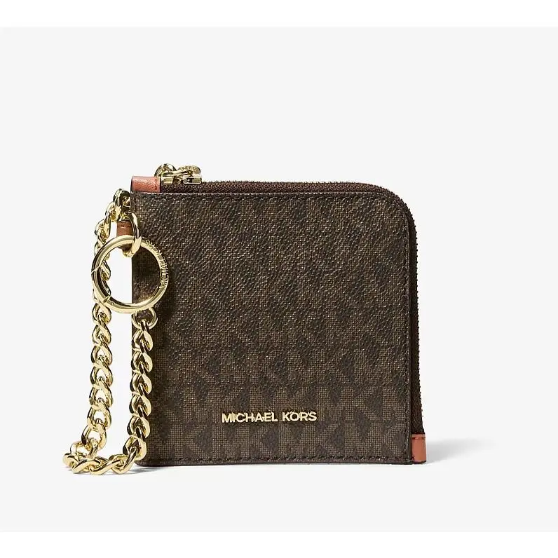 Jet Set Travel Women Medium Logo Chain Zip Card Wallet Brown by Michael Kors
