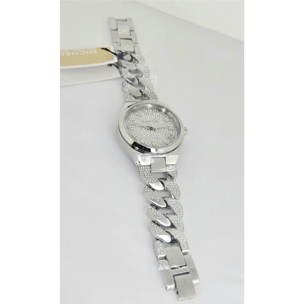 Mk7488  Lennox Silver Tone Chain Link Pave Stone Womens Watch by Michael Kors